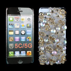 iPhone 5C 3D Clear Crystal Skull Diamond Case (Gold)